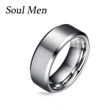 8mm Tungsten Carbide Men's Wedding Band Matte Flat Center Bright Edges