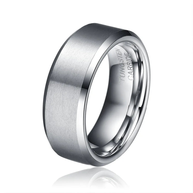 8mm Tungsten Carbide Men's Wedding Band Matte Flat Center Bright Edges