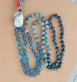 8mm Spectrolite 108 Beads Tassel Knotted Necklace Buddhism