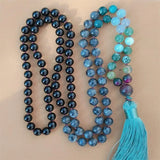 8mm Spectrolite 108 Beads Tassel Knotted Necklace Colorful Meditation Bracelet