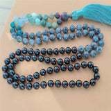 8mm Spectrolite 108 Beads Tassel Knotted Necklace Colorful Meditation Bracelet