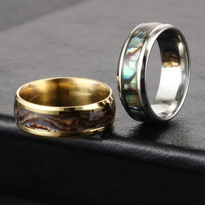 8mm Stainless Steel Ripple Shell Inlay Ring Men Wedding Band Size 6.5-11.5