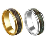 8mm Stainless Steel Ripple Shell Inlay Ring Men Wedding Band Size 6.5-11.5