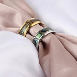8mm Stainless Steel Ripple Shell Inlay Ring Men Wedding Band Size 6.5-11.5