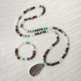 8mm Onyx Stone Beads Necklace Set with Amazonite Pendant