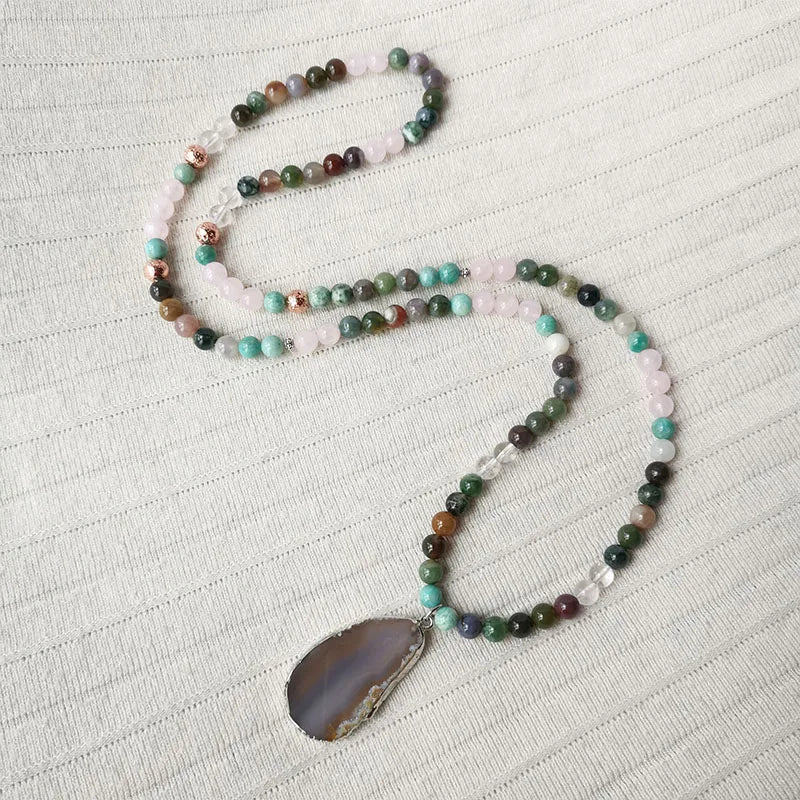8mm Onyx Stone Beads Necklace Set with Amazonite Pendant
