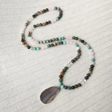 8mm Onyx Stone Beads Necklace Set with Amazonite Pendant