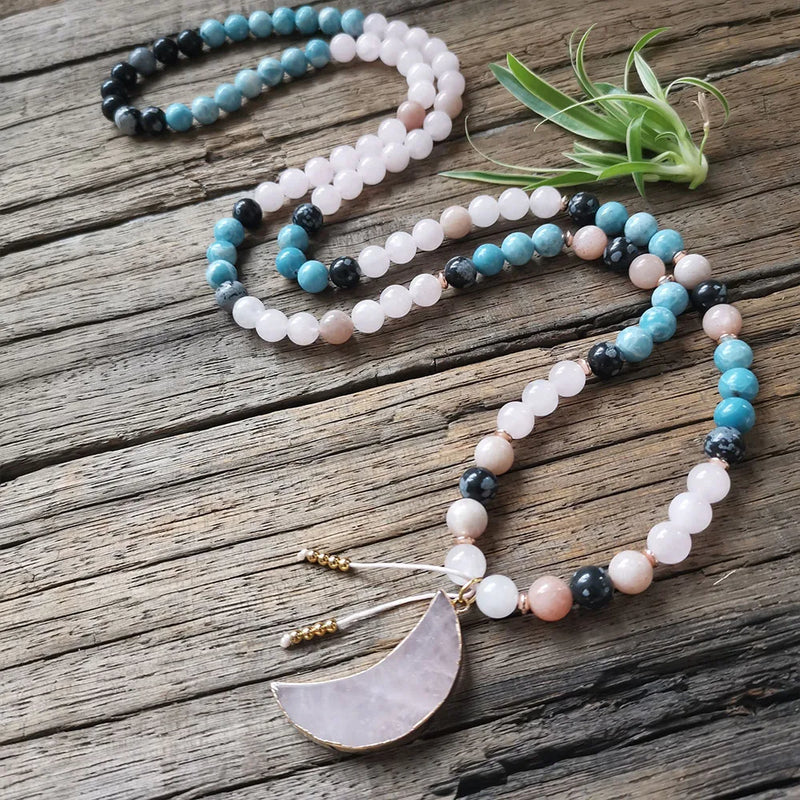 Sunstone Larimar Beads Moon Quartz Pendant Bracelet