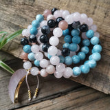 Sunstone Larimar Beads Moon Quartz Pendant Bracelet