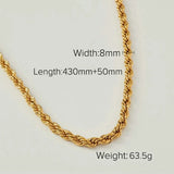 8mm Romeo Twist Rope Chain Necklace 18K IP Plating Stainless Steel Choker