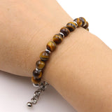 8mm Tiger Eye Beads Stainless Steel Chain Bracelet