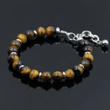8mm Tiger Eye Beads Stainless Steel Chain Bracelet