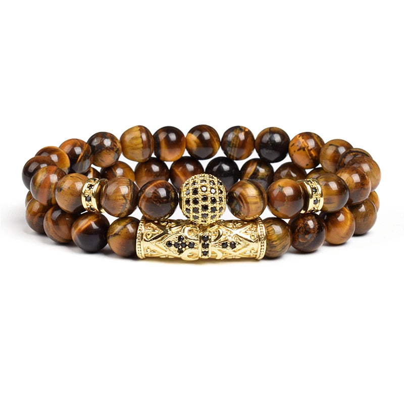 Tiger Eye Stone Beads Bracelet 2pcs Set Jewelry