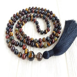 Tiger Eye Beads Tassel Necklace Spiritual Tibetan Meditation Japa