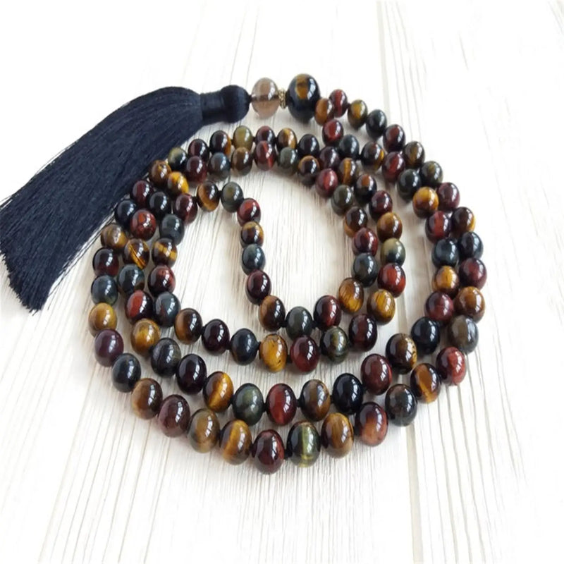 Tiger Eye Beads Tassel Necklace Spiritual Tibetan Meditation Japa