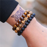 Tiger Eye Stone Beads Men Bracelet Set