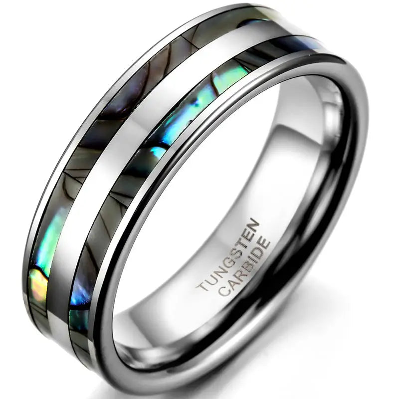 8mm Tungsten Carbide Ring with Abalone Shell Inlay for Men