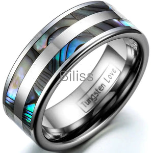 8mm Tungsten Carbide Ring with Abalone Shell Inlay for Men