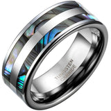 8mm Tungsten Carbide Ring with Abalone Shell Inlay for Men