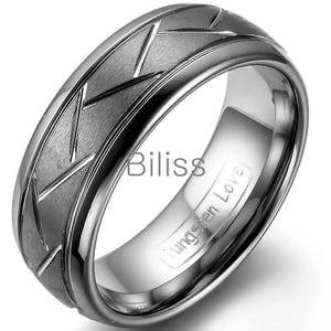 8mm Gray Brushed Tungsten Ring Diagonal Grooves Men's Engagement Ring