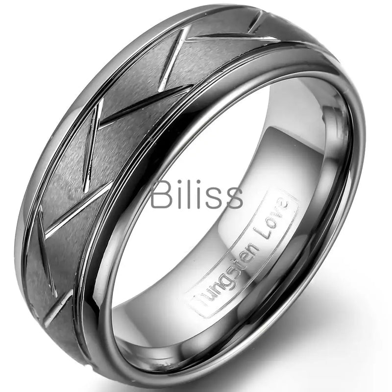 8mm Gray Brushed Tungsten Ring Diagonal Grooves Men's Engagement Ring