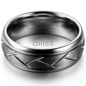 8mm Gray Brushed Tungsten Ring Diagonal Grooves Men's Engagement Ring