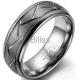 8mm Gray Brushed Tungsten Ring Diagonal Grooves Men's Engagement Ring
