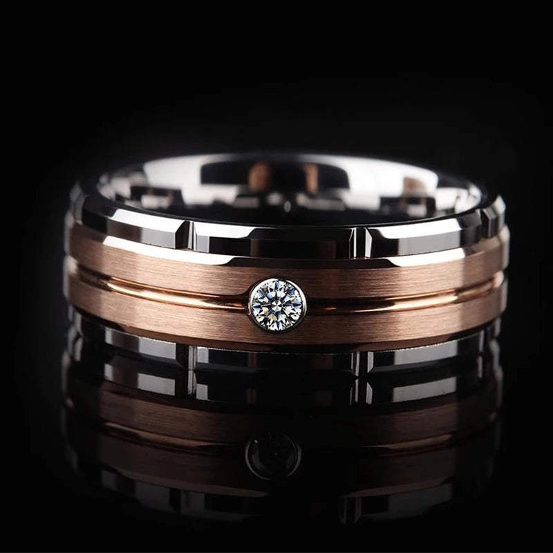 8mm Tungsten Carbide Wedding Ring CZ Stone Anniversary Jewelry