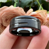 8mm Tungsten Carbide Engagement Ring Flat Grooved Brushed Finish