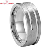 8mm Tungsten Carbide Engagement Ring Flat Grooved Brushed Finish