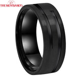 8mm Tungsten Carbide Engagement Ring Flat Grooved Brushed Finish