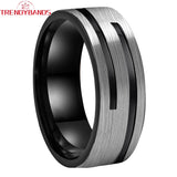 8mm Tungsten Carbide Engagement Ring Flat Grooved Brushed Finish