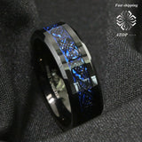 8mm Tungsten Carbide Ring Celtic Dragon carbon fibre Mens Jewelry
