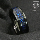 8mm Tungsten Carbide Ring Celtic Dragon carbon fibre Mens Jewelry