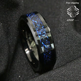 8mm Tungsten Carbide Ring Celtic Dragon carbon fibre Mens Jewelry