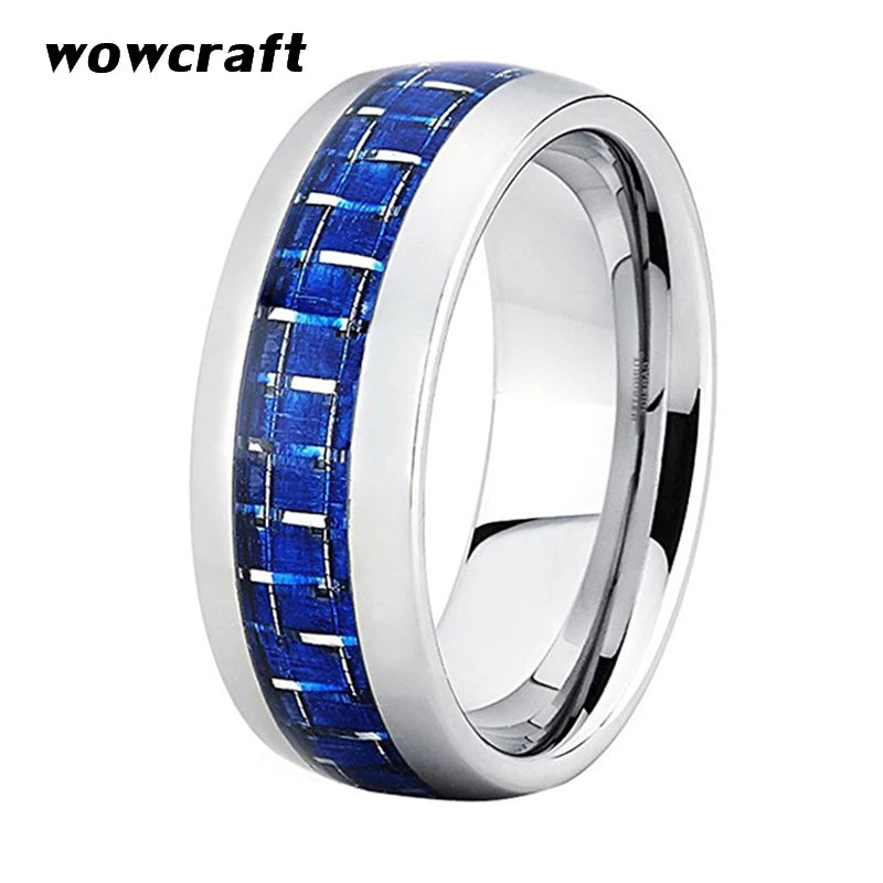 8mm Tungsten Carbide Ring Carbon Fiber Inlay Mirror Polished Finish