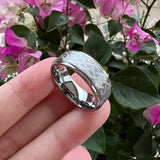 8mm Tungsten Carbide Ring Pipe Cut Wedding Bands Brushed Finish