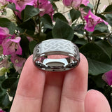 8mm Tungsten Carbide Ring Pipe Cut Wedding Bands Brushed Finish