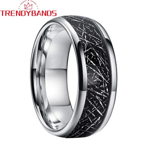 8mm Tungsten Carbide Ring Meteorite Inlay Wedding Band Comfort Fit