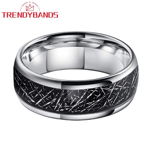 8mm Tungsten Carbide Ring Meteorite Inlay Wedding Band Comfort Fit