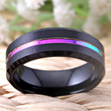 8mm Tungsten Ring Rainbow Thin Groove Wedding Band Beveled Comfort Fit