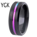 8mm Tungsten Ring Rainbow Thin Groove Wedding Band Beveled Comfort Fit