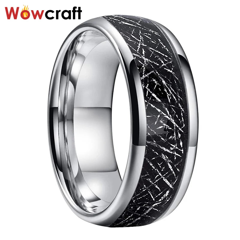 8mm Tungsten Carbide Ring Meteorite Inlay Wedding Band