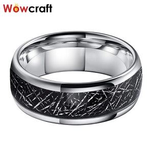 8mm Tungsten Carbide Ring Meteorite Inlay Wedding Band