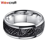 8mm Tungsten Carbide Ring Meteorite Inlay Wedding Band