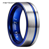 8mm Tungsten Carbide Wedding Band Offset Grooves Brushed Finish