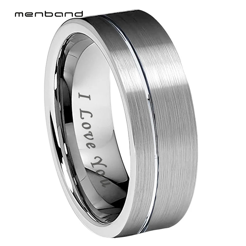 8mm Tungsten Carbide Wedding Band Offset Grooves Brushed Finish