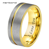 8mm Tungsten Carbide Wedding Band Offset Grooves Brushed Finish
