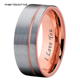 8mm Tungsten Carbide Wedding Band Offset Grooves Brushed Finish