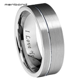 8mm Tungsten Carbide Wedding Band Offset Grooves Brushed Finish